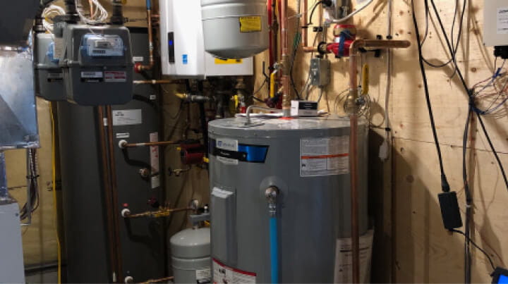 An air source heat pump inside a home. 