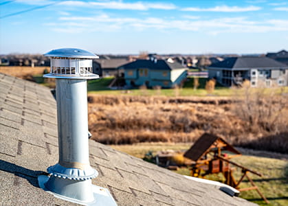 Furnace flue on a roof. 