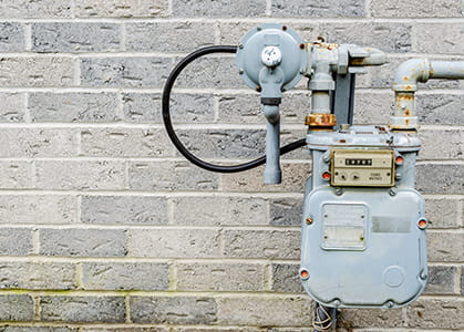 An outdoor natural gas meter