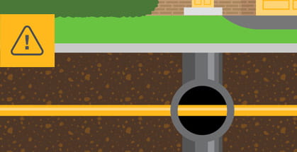 Illustration of natural gas lines unintentionally crossing through sewer or septic pipes underground